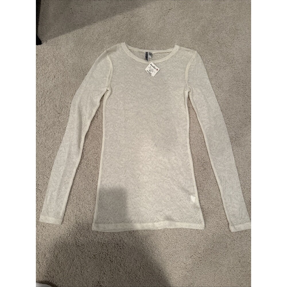 NEW Y2K BKE Buckle Brand Sheer Cream Long sleeve Top Fitted Layering